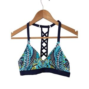 Title Nine Bikini Top Lattice Back Womens XS Blue Green NWT